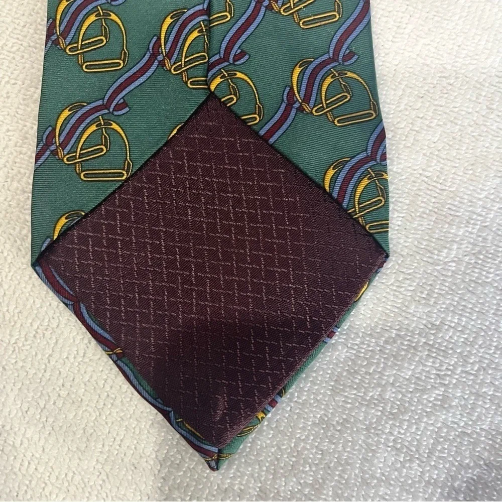 Dior Green Tie with Green and‎ Gold Bridle Pattern Silk Tie